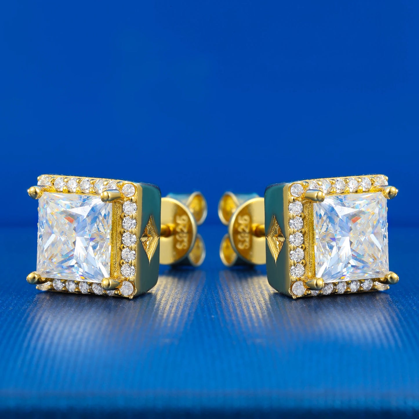 Princess Cut Square Halo Stud Earrings
