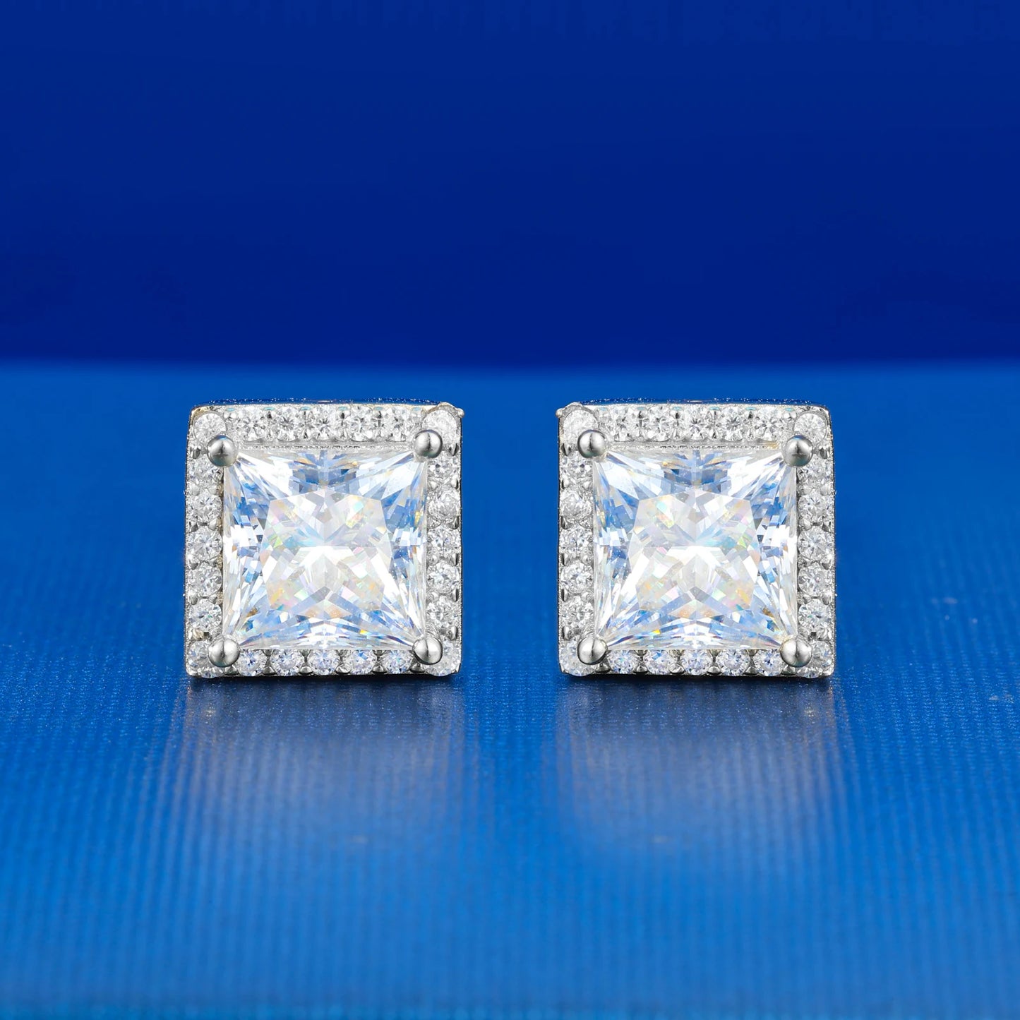 Princess Cut Square Halo Stud Earrings