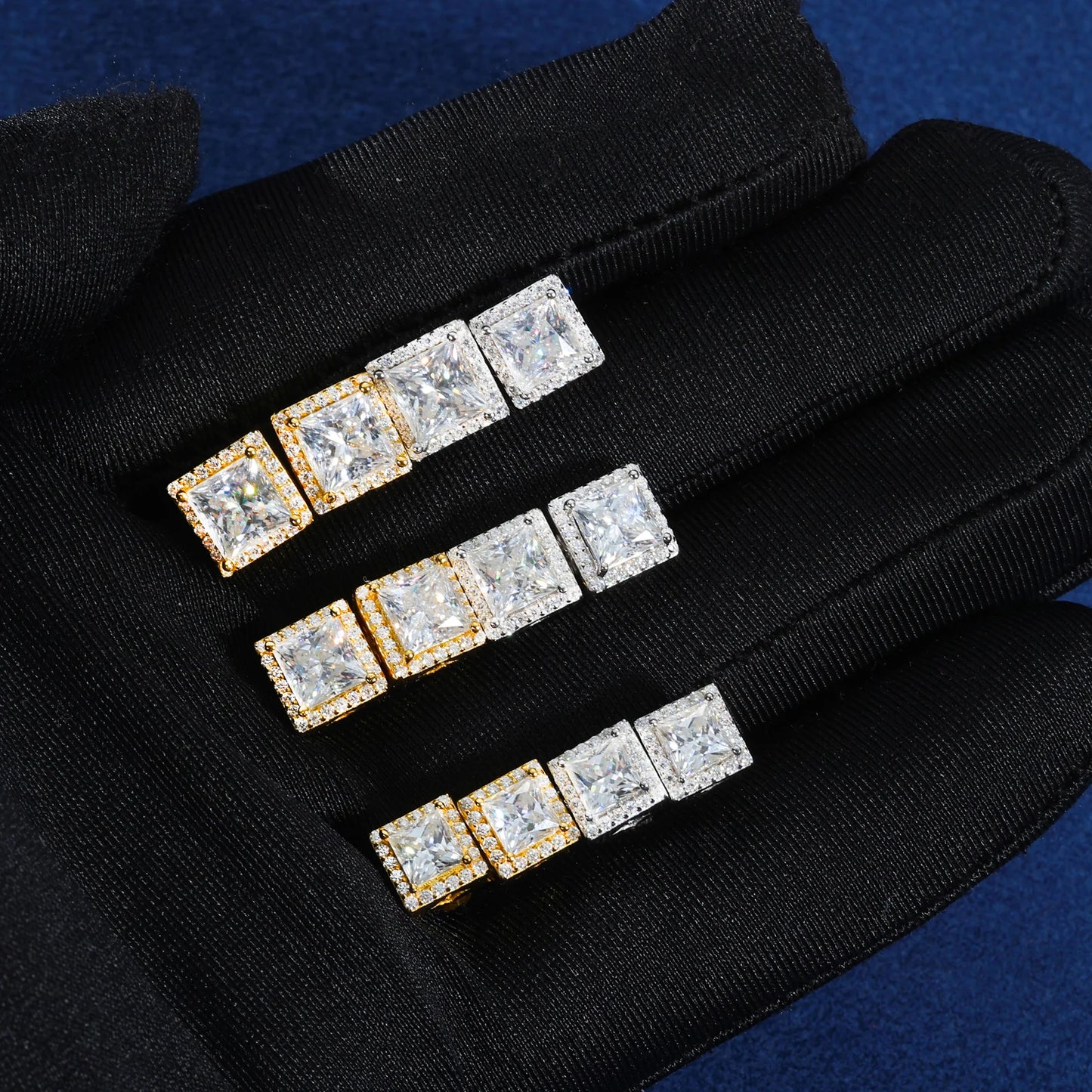 Princess Cut Square Halo Stud Earrings
