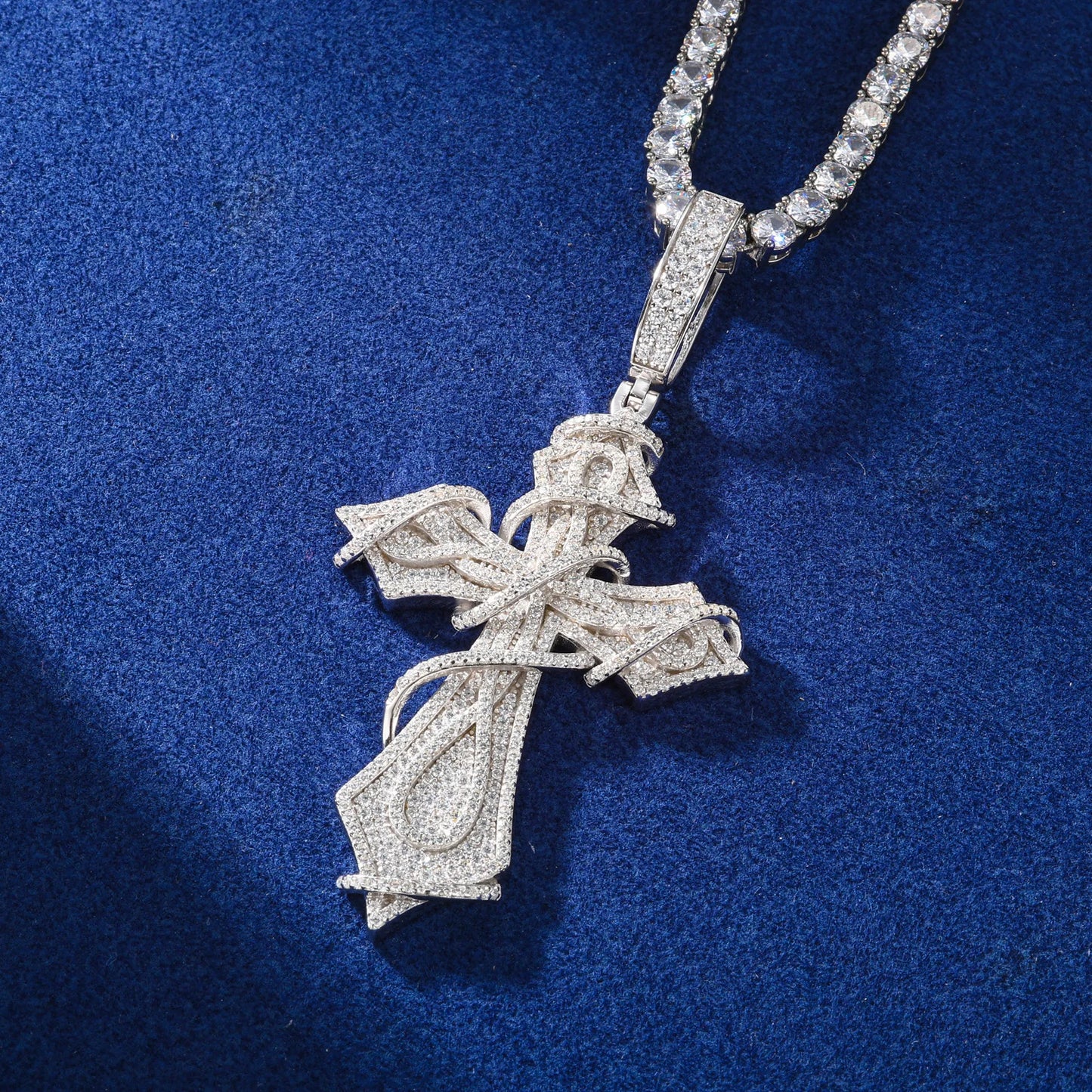Goth Cross Stone Wrapped Pendant