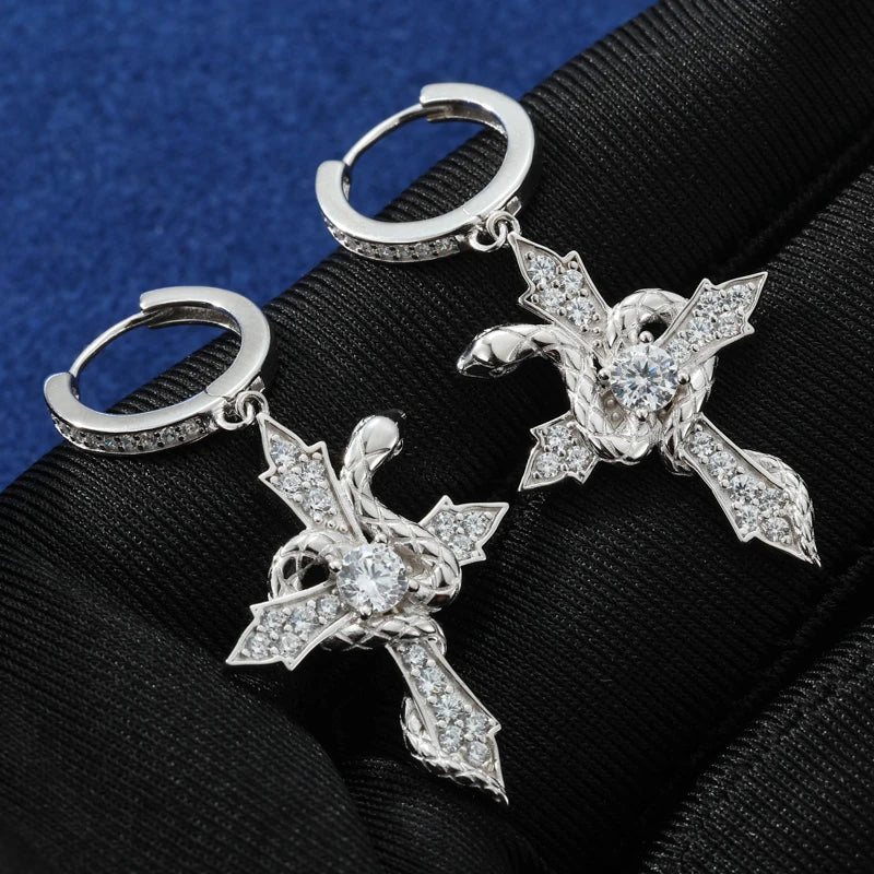Arrow Cross Snake Hoop Earrings