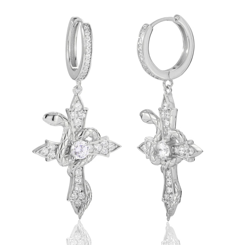 Arrow Cross Snake Hoop Earrings
