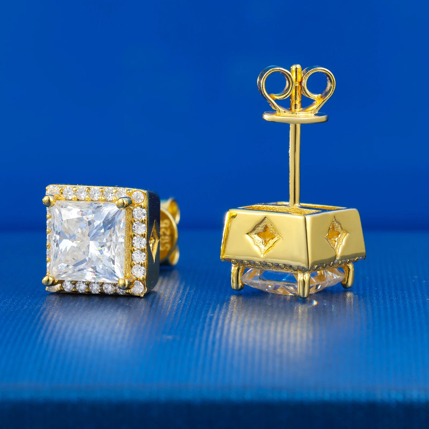 Princess Cut Square Halo Stud Earrings