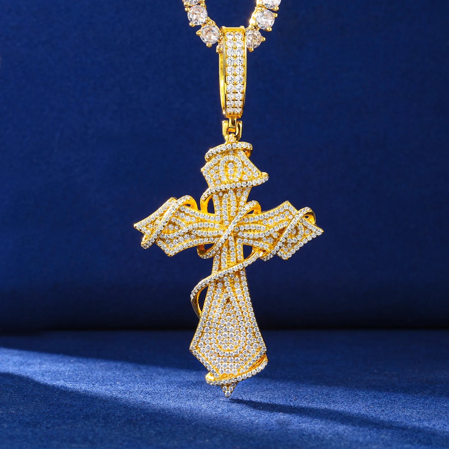 Goth Cross Stone Wrapped Pendant