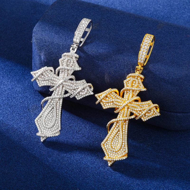 Goth Cross Stone Wrapped Pendant