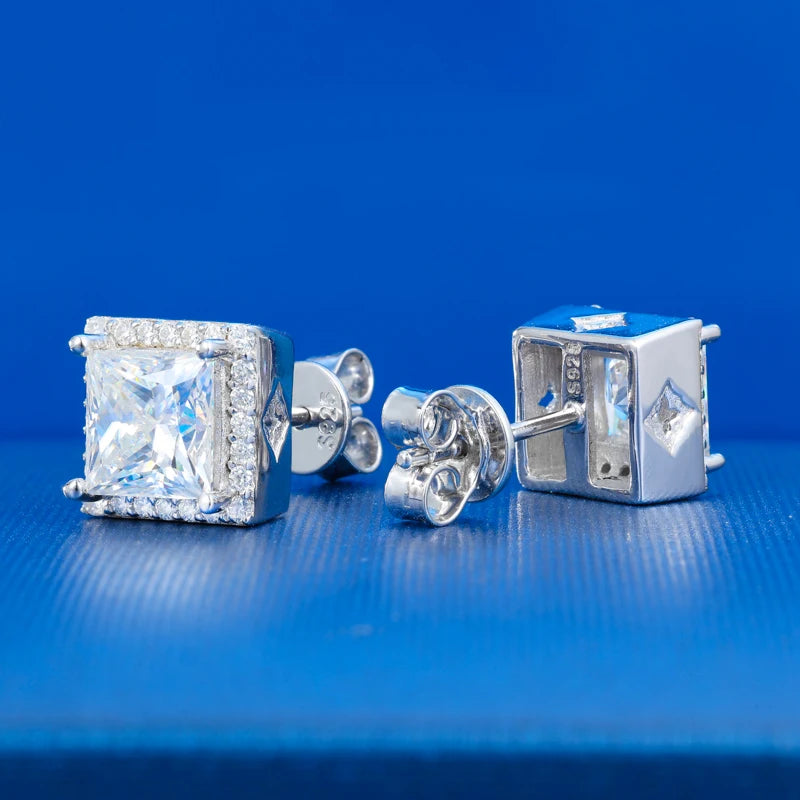 Princess Cut Square Halo Stud Earrings