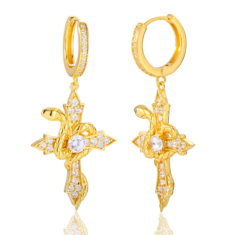Arrow Cross Snake Hoop Earrings