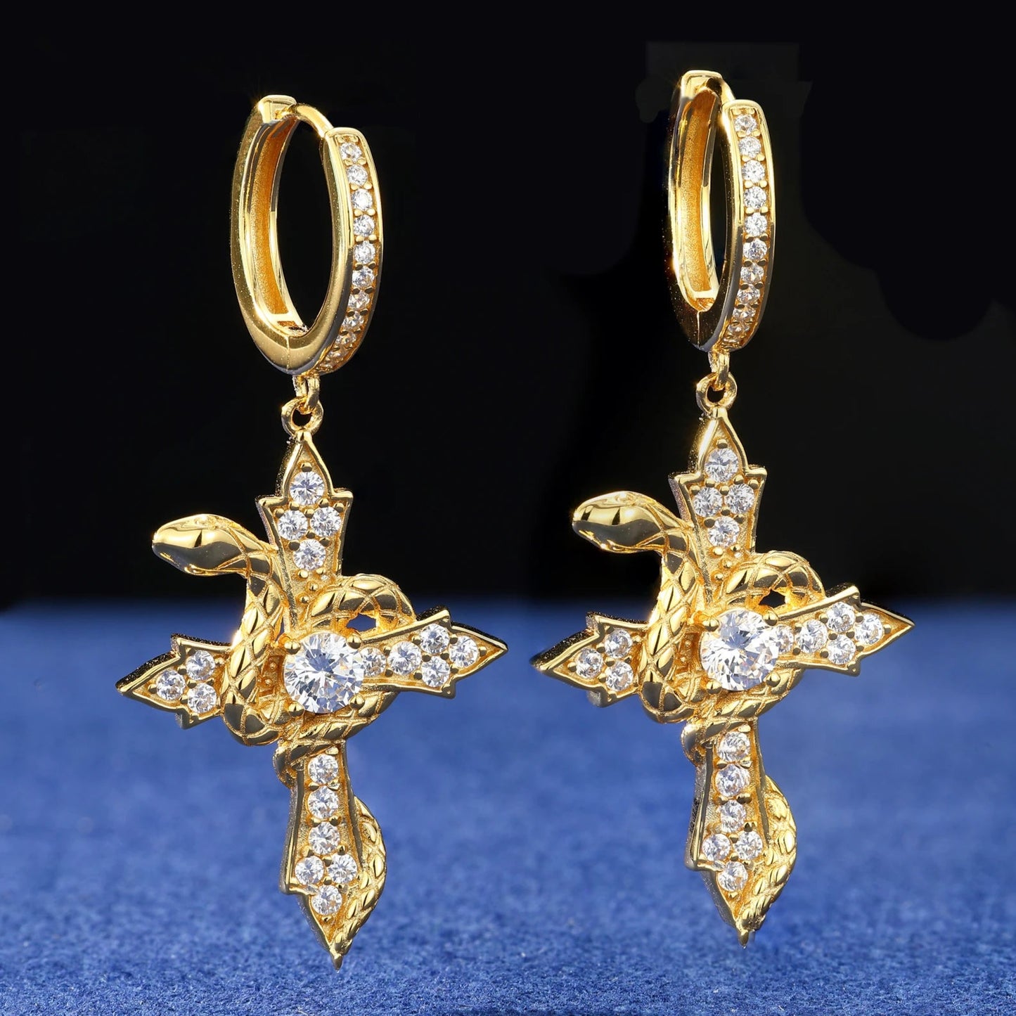 Arrow Cross Snake Hoop Earrings