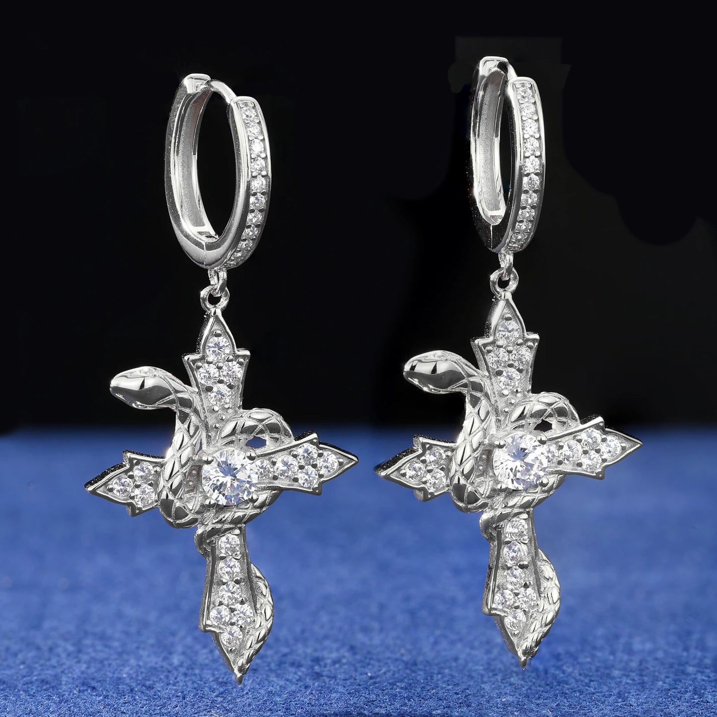 Arrow Cross Snake Hoop Earrings