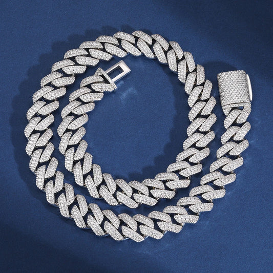 15mm - Big Stone Center Row Cuban Link Chain