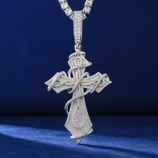 Goth Cross Stone Wrapped Pendant