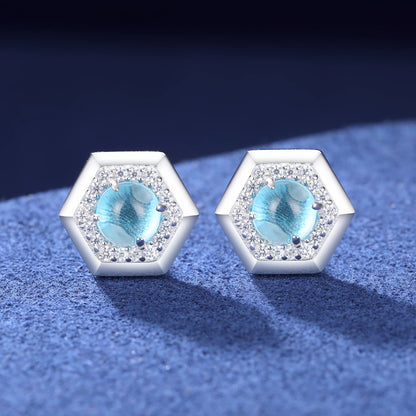 12mm Blue Eye Hexagon Stud Earrings