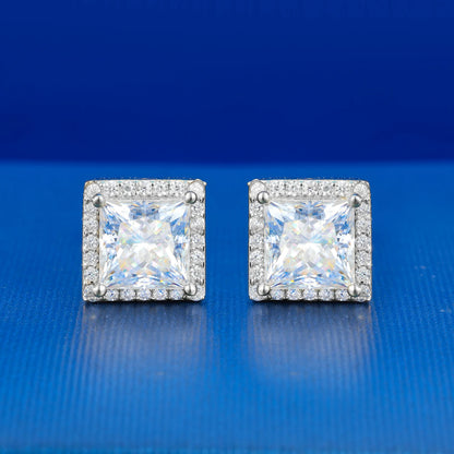 Princess Cut Square Halo Stud Earrings