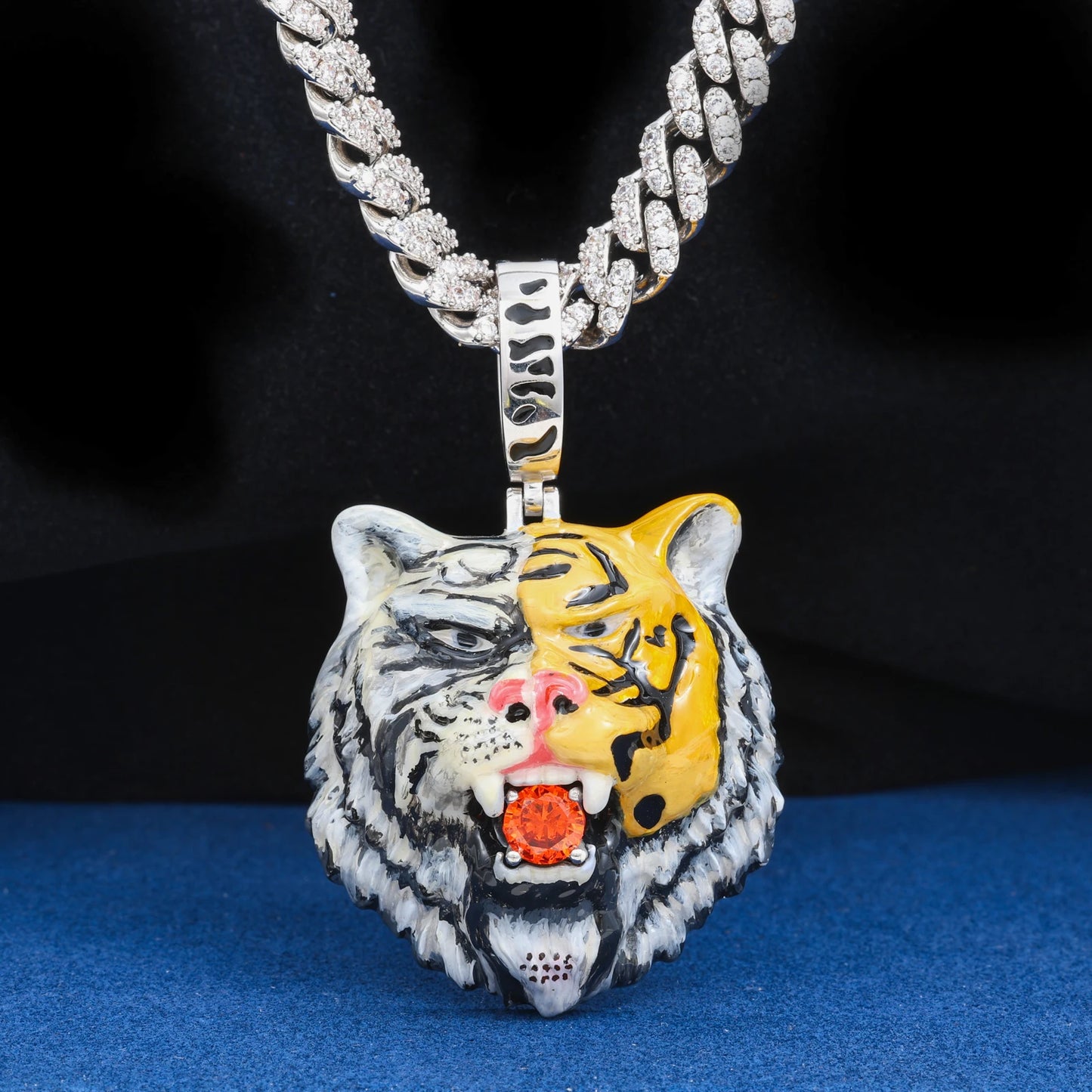 Enamel Tiger Head Pendant