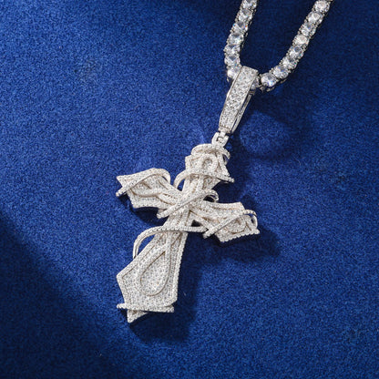 Goth Cross Stone Wrapped Pendant