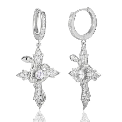 Arrow Cross Snake Hoop Earrings