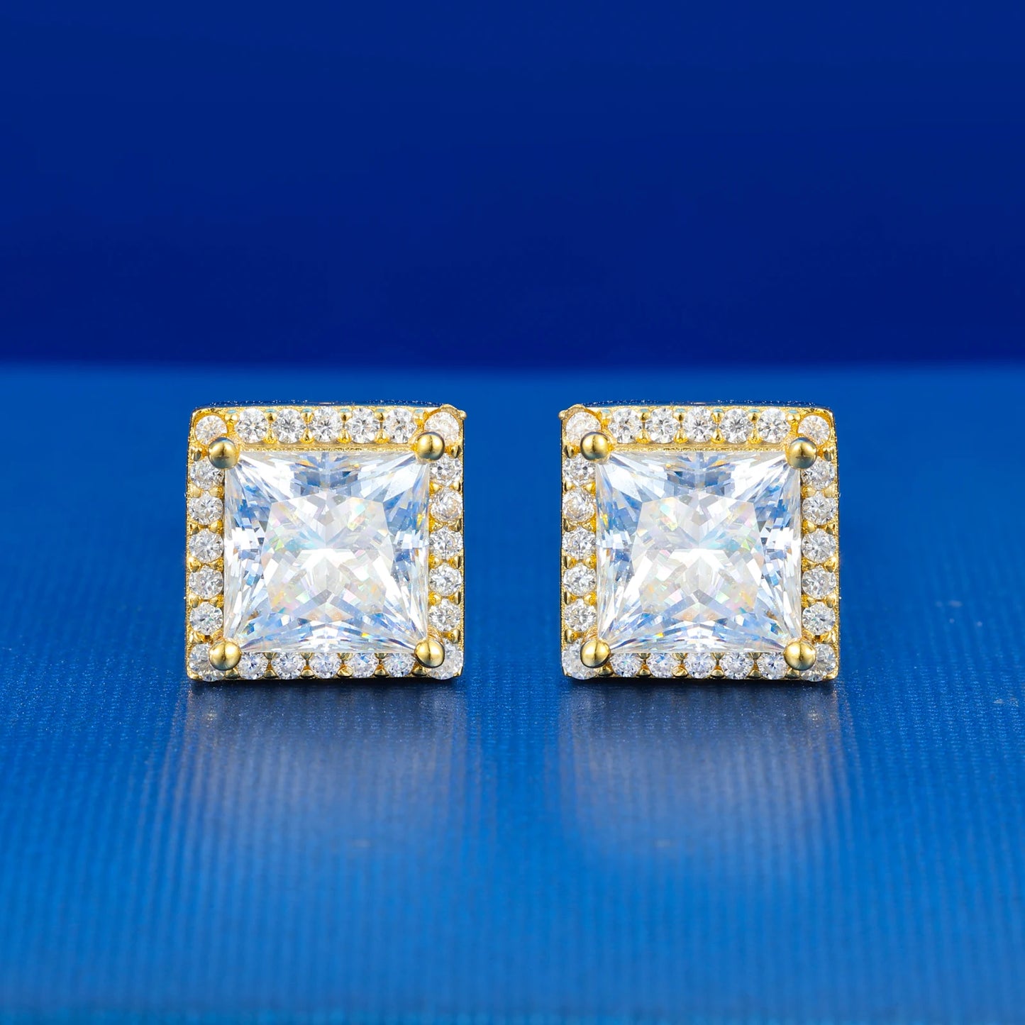 Princess Cut Square Halo Stud Earrings