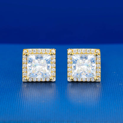 Princess Cut Square Halo Stud Earrings