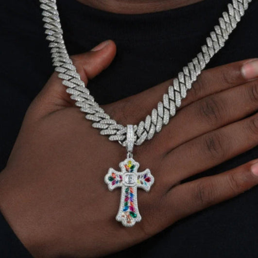 Multi-Color Gem Cross Pendant