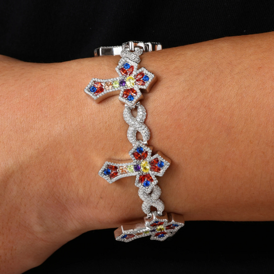 Multi-Color Gem Infinite Cross Bracelet