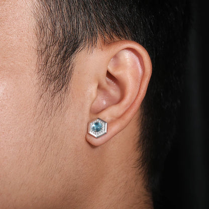 12mm Blue Eye Hexagon Stud Earrings