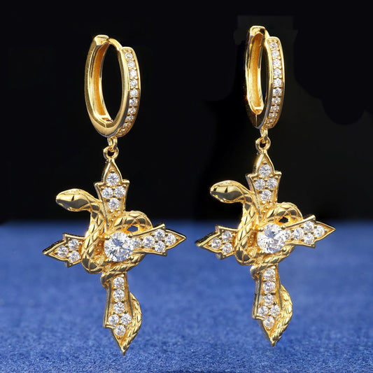 Arrow Cross Snake Hoop Earrings