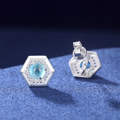 12mm Blue Eye Hexagon Stud Earrings